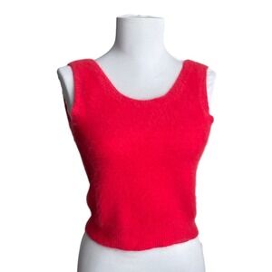 VTG RINZI Angora Rabbit Hair Fuzzy Sweater Vest Top Size S Red Holiday Hong Kong